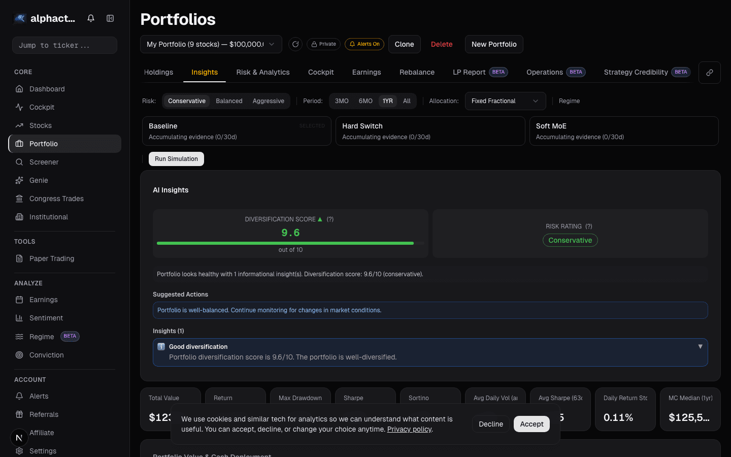 FX exposure breakdown card on alphactor.ai