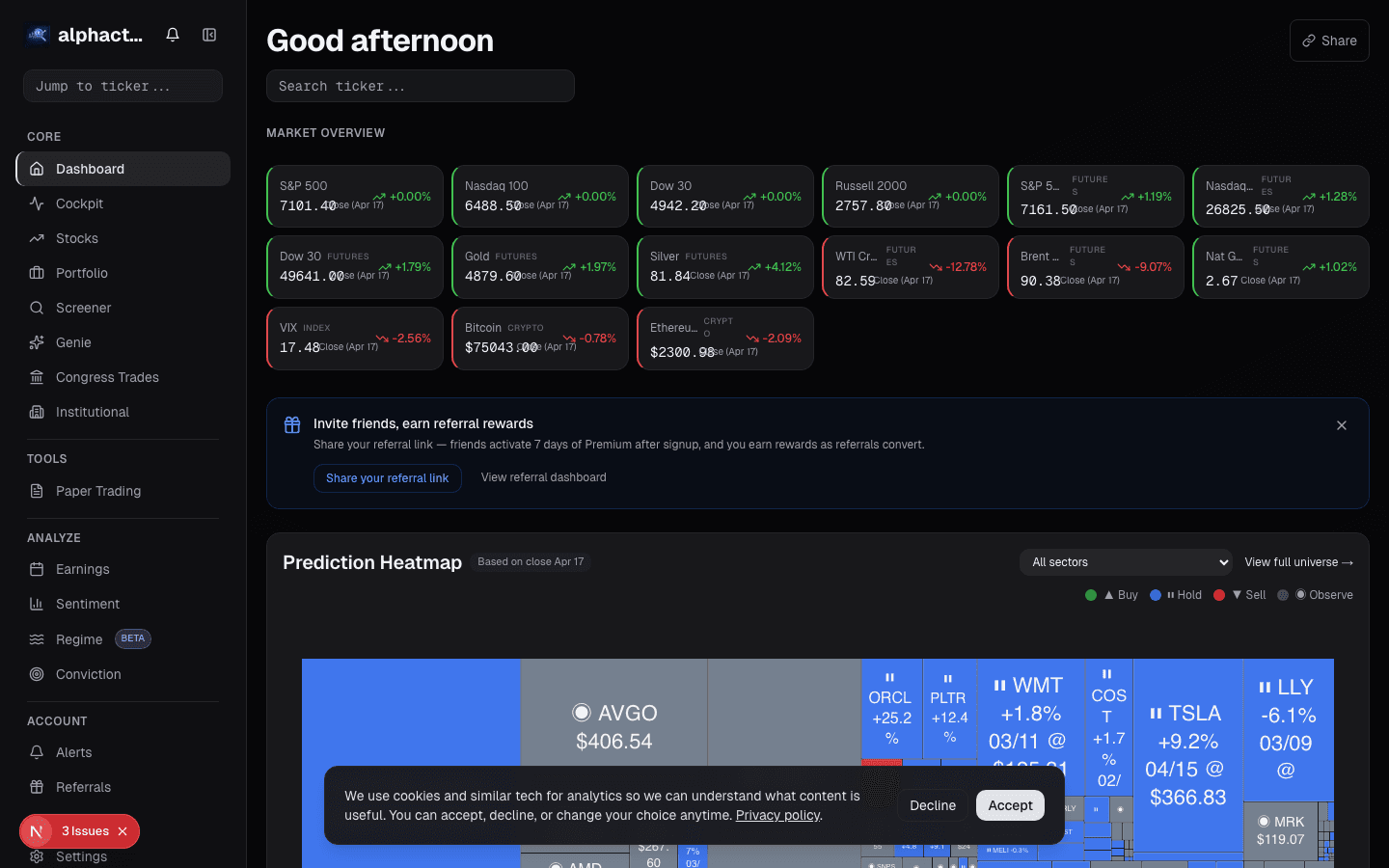 Portfolio optimizer card on alphactor.ai