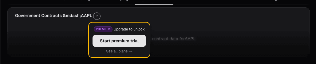Government contracts card on alphactor.ai