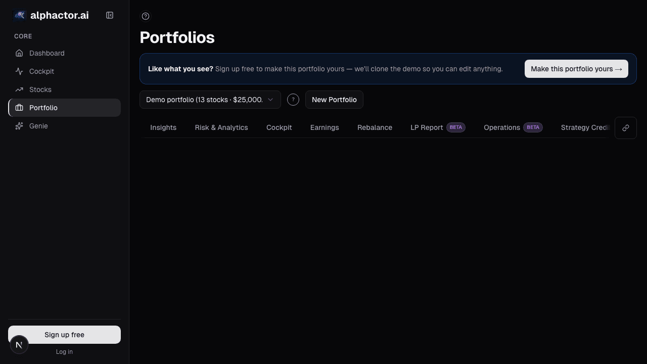 Portfolio dashboard with export options