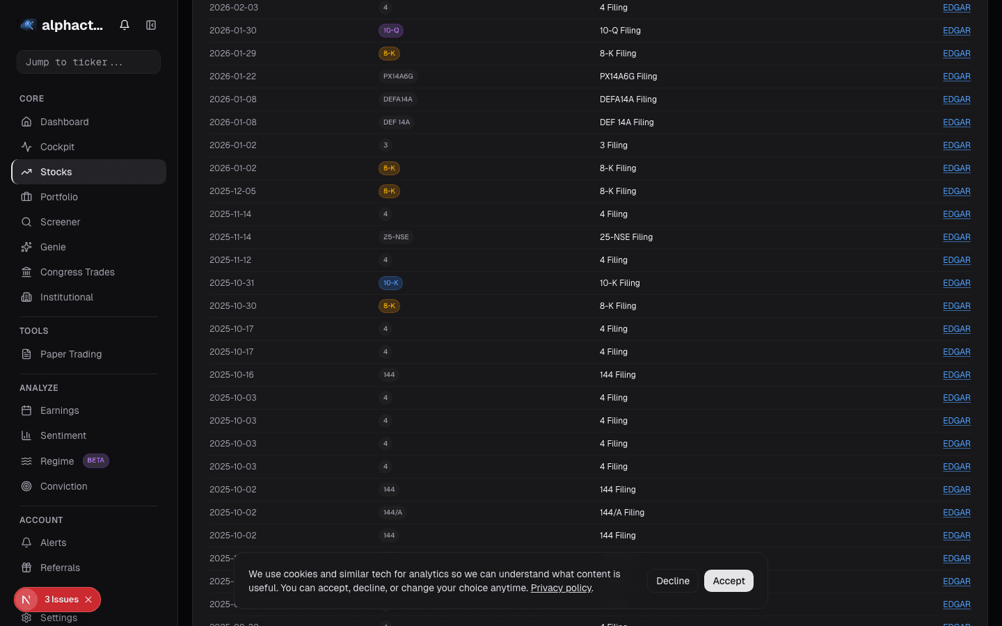 Fundamental view showing insider buying alongside valuation metrics