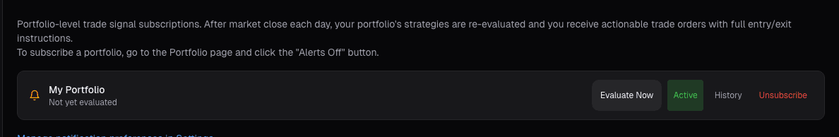 Alert configuration panel with signal triggers