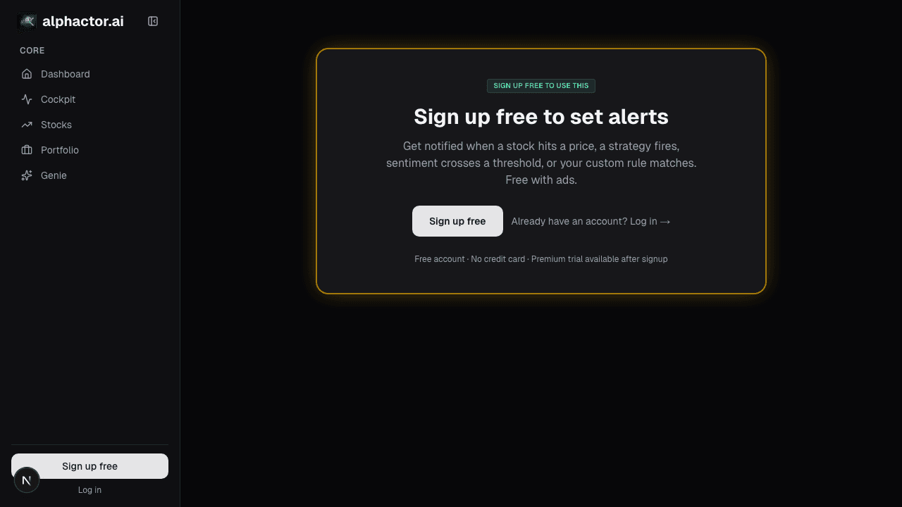 Alert configuration panel with signal triggers