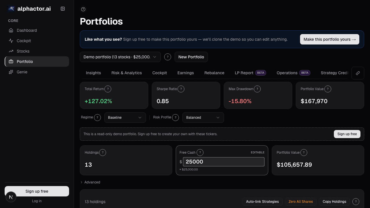 Portfolio dashboard showing utility allocation and yield tracking