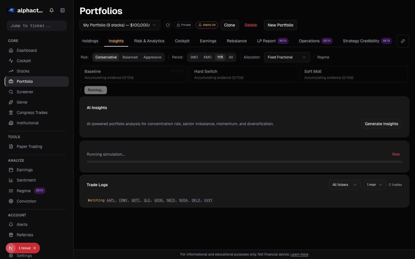 Portfolio factor exposure card on alphactor.ai