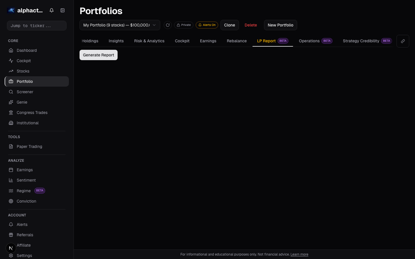 LP quarterly report card on alphactor.ai