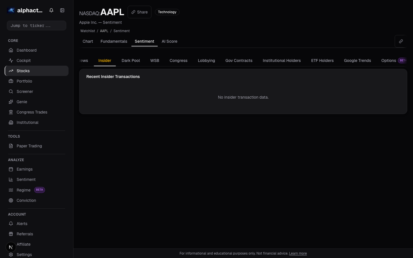 Insider MSPR chart on alphactor.ai