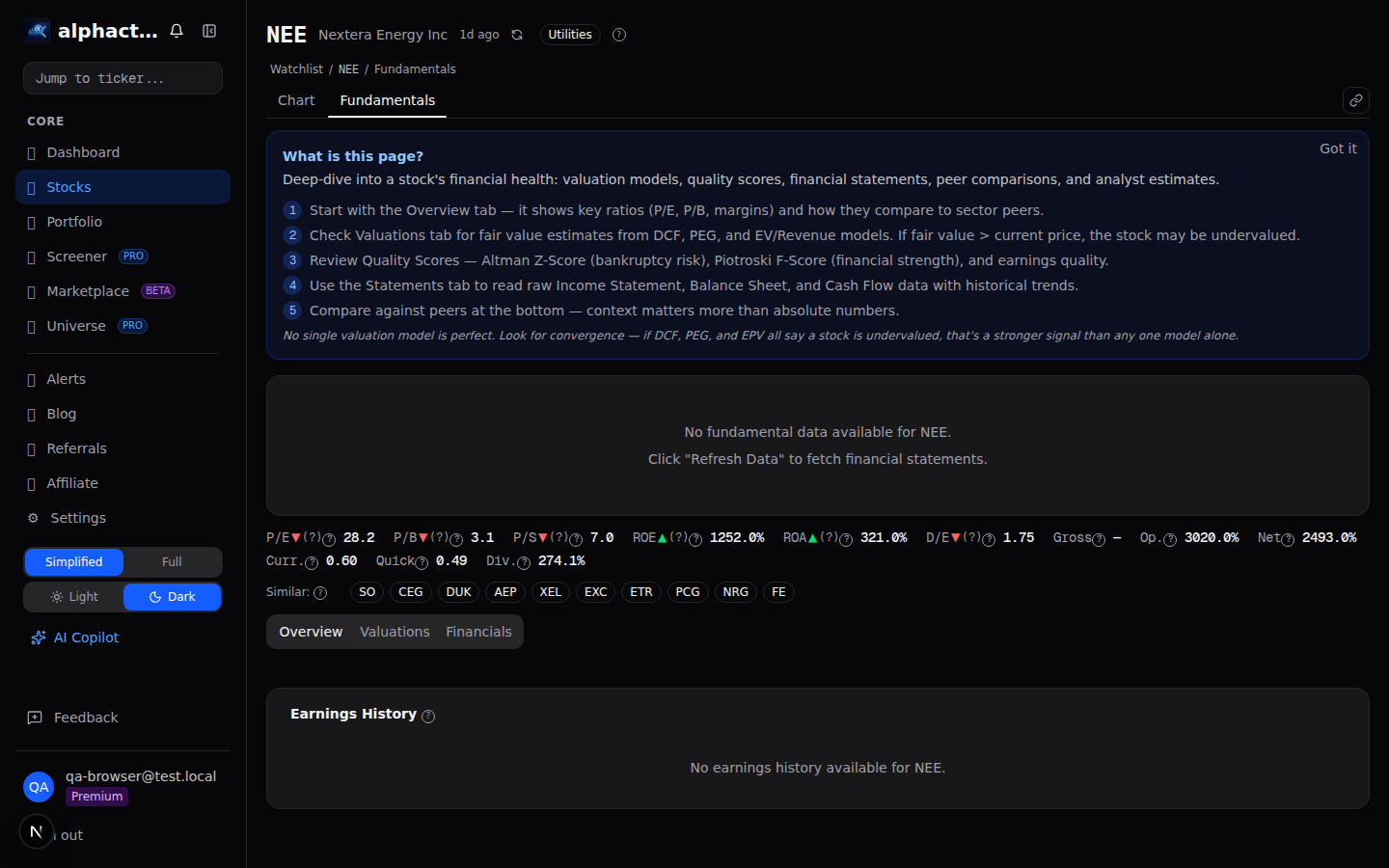 Utility sector fundamental metrics with dividend yield and payout ratios